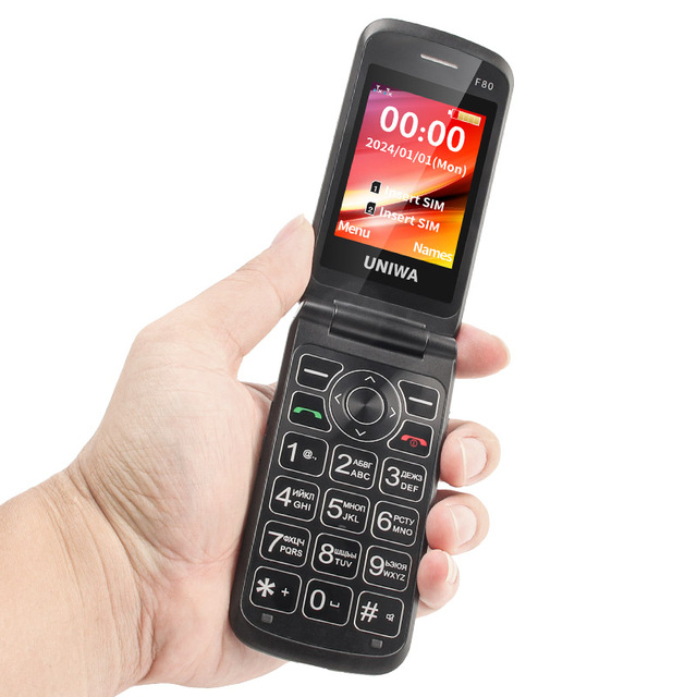 UNIWA F106 2024 Retro Flip Phone Dual Sim Card T9 Keypad 1600mAh Battery German & Spanish Operating Languages No Camera