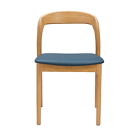 Chaise de salle à manger en bois massif naturel, coussin en PU bleu marine, design moderne et simple, pour usage domestique ou en restaurant