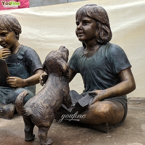 Đồng hành chủ đề nghệ thuật Công viên vườn điêu khắc Đồng cô gái và con chó tượng trên băng ghế dự bị tượng - Product Image 6
