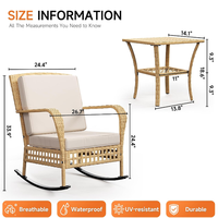 Ensemble de chaises à bascule en rotin de qualité supérieure pour patio, 3 pièces, chaise à bascule en rotin d'extérieur avec table basse