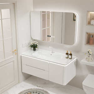 Modern <b>White</b> Wall Mounted Bathroom Vanity with LED Smart <b>Mirror</b> Waterproof Wash Basin Unit Custom Size Available - Product Image 3