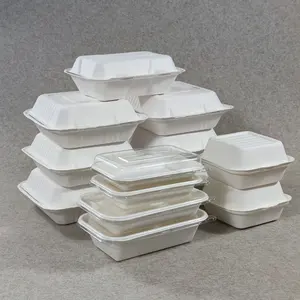 Biyobozunur tek kullanımlık % 100% doğal Compostable şeker kamışı kapaklı gıda kapları çıkar Bagasse ambalaj yemek kabı