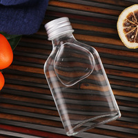 Botol Kaca Mini Pocket Spirit Flat 50ml 100ml 200ml 250ml 350ml 500ml untuk Jus, Susu, Minuman Keras, dengan Label Stiker dan Tutup Perak