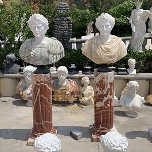 <span class=keywords><strong>Buste</strong></span> antique personnalisé en <span class=keywords><strong>marbre</strong></span> d'un <span class=keywords><strong>homme</strong></span> romain, sculptures de bustes masculins en pierre avec socle en colonne pour la décoration - Product Image 1