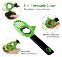 3-in-1 handmatige keukenhulp van roestvrij staal: mes voor salade, avocado, plastic snijder, scheider, ontpitter en -snijder