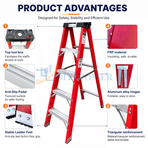 DIYU 6ft 8ft Step <strong>Ladder</strong> Fiberglass Single Side <strong>a</strong> <strong>Frame</strong> 6 Steps Frp Platform <strong>Ladders</strong> Red/yellow Reinforced Plastic Composite GRP - Product Image 2