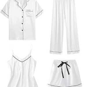 Ensemble de vêtements de détente pour femmes de style européen et américain, simple, élégant, camisole sexy, pyjama en satin imitation soie - Product Image 5