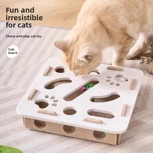 Caja de juguete interactiva de fieltro cuadrada para gatos, laberinto de <span class=keywords><strong>juego</strong></span> de inteligencia con comedero lento para uso en interiores, 3 bolas con cascabel, rascador suave para gatitos - Product Image 1