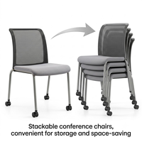 Chaise de conférence de bureau ergonomique empilable réglable avec structure métallique et base en plastique mobile pour usage commercial