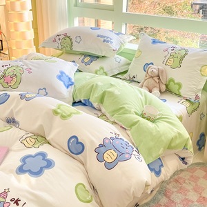 Nuovo Set di Quattro Pezzi in Cotone con Stampa Floreale Cartoon; <span class=keywords><strong>Biancheria</strong></span> da <span class=keywords><strong>Letto</strong></span> con Lenzuolo con Angoli, Lenzuolo Puro Cotone e Copripiumino. - Product Image 3