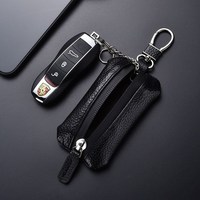Pochette pour clés de voiture en cuir véritable, universelle, compatible avec VW, avec fermeture éclair anti-rayures et mousqueton, pour hommes