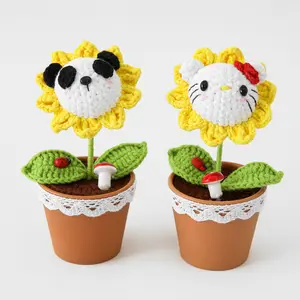 DIY Crochet Car Ornaments Wool Yarn Sunflower doll Potted Plant Decoration Knitting potted plant Teacher's Day gift