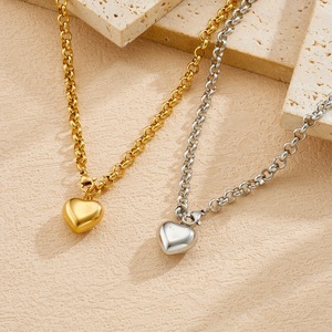 Heart-Shaped Pendant Necklace Gold Plated Stainless Steel O-Chain Women's Everyday Wear Accessory - Product Image 3
