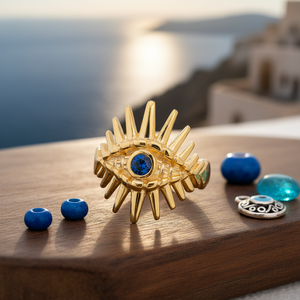 Trendy Turkish Eye Design <b>Adjustable</b> <b>Ring</b> Handcrafted Sapphire CZ Stone Wholesale 925 <b>Sterling</b> <b>Silver</b> Jewelry - Product Image 3