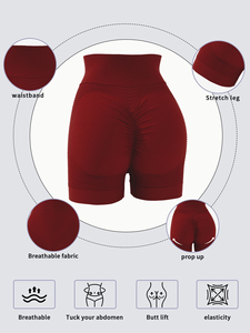 Shorts de sport yoga taille haute très élastiques, effet push-up fessier, couleur unie, côtelés, respirants, contrôle du ventre, gainants, sans coutures - Product Image 3