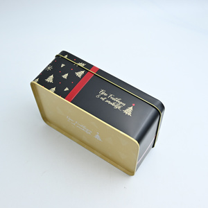 Rectangular Tinplate Gift <b>Box</b> Clamshell <b>Metal</b> Can Black Red Ribbon Holiday Packaging for Biscuit Cosmetic Gift - Product Image 5
