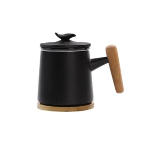 Tasse avec poignée en bois, tasse à thé intelligente chinoise, tasse à thé en céramique de bureau, ensemble théière et soucoupe