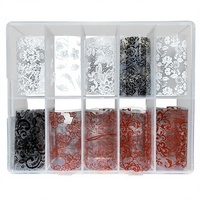 Autocollants pour ongles en dentelle bordeaux uniques et mignons, motif floral noir et blanc, design peint à la main