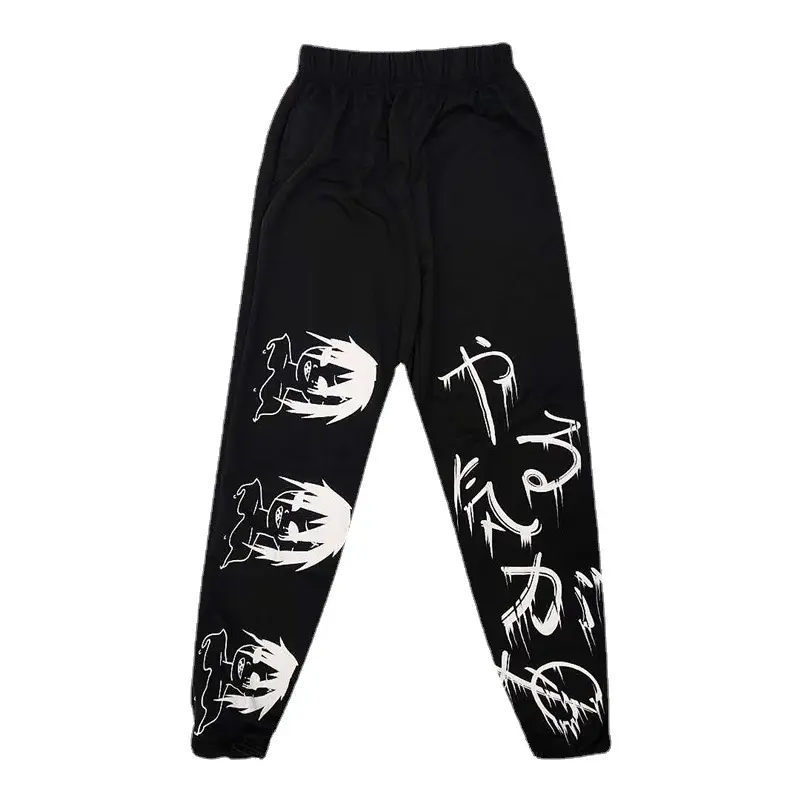 Custom Poff Print Logo Gestapelde Zweetbroek Rauwe Zomen Been Scherm Graffiti Print Fleece Streetwear Jogger Uitlopende Joggingbroek