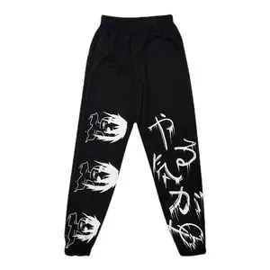 Individuelles Puff-Druck-Logo gestapelte Sweat-Hose Rohhemden Beinbildschirm Graffiti-Druck Fleece Streetwear Jogger erweiterte Sweat-Hose