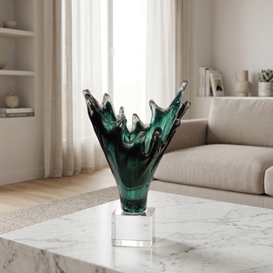 Jarrón de Vidrio Verde Irregular para Piso, Escultura Decorativa Hecha a Mano, Arte Decorativo para el Hogar, Decoración Festiva - Product Image 2