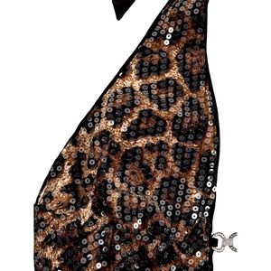 Women's Leopard <b>Sequin</b> Halter <b>Top</b> Bodycon Sleeveless Clubwear <b>Party</b> Outfit - Product Image 4