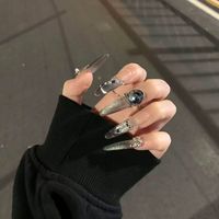 Ongles à presser personnalisés 3D œil de chat longs français en acrylique avec strass complets 10 pièces réutilisables en gros