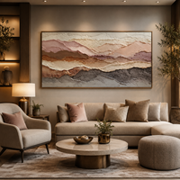 Tableau mural abstrait superposé aux tons terreux, peint à l'huile sur toile, beige rosé, cadre en bois texturé 3D, peint à la main, décoration de luxe pour salon