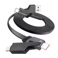 Câble de charge USB multi-ports 4 en 1, haute vitesse 65W, synchronisation des données, tressé plat anti-emmêlement, pour la maison, l'école, le bureau