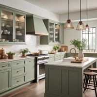 Ensemble complet d'armoires de cuisine de luxe de style Shaker avec îlot Armoire de cuisine modulaire en contreplaqué