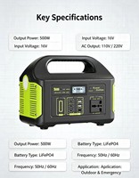 Station d'alimentation Da Mao 500W 461WH LiFePO4 avec onduleur à onde sinusoïdale pure MPPT, charge solaire, batterie externe, compresseur d'air et démarreur de secours
