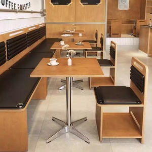 Table de salle à manger en bois massif et banquette 2 places pour restaurants, style moderne coréen, pour cafés et salons de thé commerciaux - Product Image 5