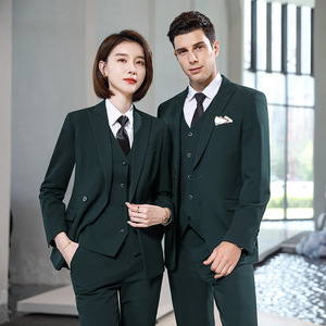 Dark Green Unisex Suit Professional Workwear Vest Polyester Fabric Office Uniform - Product Image 1