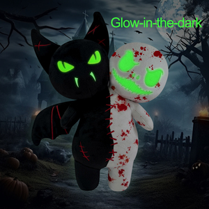 Peluche Chauve-souris Noire et Citrouille Maléfique Brodé avec Lumière Verte Brillante dans l'Obscurité – Cadeau d'Halloween Très Demandé - Product Image 2