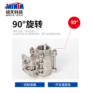 วาล์วบอลแบบสามชิ้นชนิดแพลตฟอร์มสูง Mintn Tech DN15-DN125 แบบเกลียวพร้อมซีลนุ่มสำหรับน้ำ แก๊ส น้ำมัน - Product Image 3