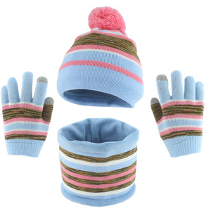 Ensemble <span class=keywords><strong>bonnet</strong></span>, écharpe et gants en polaire pour enfants, ensemble chaud trois pièces pour garçons et filles, tricoté polyvalent - Product Image 1