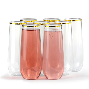 Lot de 48 flûtes à <span class=keywords><strong>champagne</strong></span> jetables en plastique sans pied, 9 oz, bord doré, plastique transparent incassable, <span class=keywords><strong>recyclable</strong></span> et sans BPA - Product Image 4