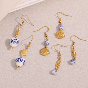 Dingran Trend moda Acero inoxidable chapado en oro joyería Shell & Fish Celado gancho gota pendientes para mujer - Product Image 3
