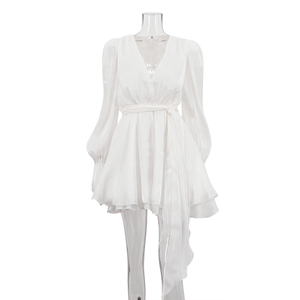 Abito da Donna 2025 con Cintura, Scollo <span class=keywords><strong>a</strong></span> V, Maniche Lunghe <span class=keywords><strong>a</strong></span> Campana, <span class=keywords><strong>Vestiti</strong></span> di Buona Qualità, Abiti <span class=keywords><strong>Corti</strong></span> per Signore - Product Image 4