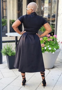 Abito da <span class=keywords><strong>Donna</strong></span> S-3XL con Volant, Elegante per Ufficio, Classico e Modesto, Rosa e Blu Navy, per Lavoro, Autunno ed Estate, Vestiti e Outfit - Product Image 6