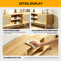Meuble TV en bois naturel respirant avec étagères réglables et rangement ouvert, console multimédia pour appartement, chambre et salon