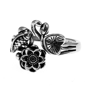 Autentico 925 Sterling Silver <span class=keywords><strong>di</strong></span> Pesce E Fiori <span class=keywords><strong>di</strong></span> <span class=keywords><strong>Loto</strong></span> Per Le Donne Regolabile Gioielli Vintage Aneis Feminino - Product Image 1