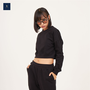 Ensemble de vêtements pour femmes Sweat-shirt court et pantalons longs Impression de logo personnalisable Coton tricoté Polyester Meilleure qualité - Product Image 3