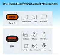 Adaptateur OTG Type C vers USB A 5 Gbps haute vitesse, convertisseur USB C Plug and Play pour ordinateur portable de jeu, PC, MacBook, iPad