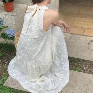<span class=keywords><strong>Robe</strong></span> <span class=keywords><strong>longue</strong></span> maxi en polyester pur, respirante, sans manches, décontractée, ample, avec ceinture à nouer, vente en gros personnalisée, <span class=keywords><strong>robe</strong></span> élégante en dentelle française pour femmes - Product Image 4