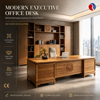 Table de bureau de direction avec surface imitation bois et meubles de rangement multi-tiroirs pour un espace de travail professionnel
