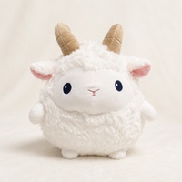 Boneka Domba Bulat Lucu dengan Telinga Merah Muda dan Mata Hitam Besar untuk Alat Bantu Tidur Balita dan Hadiah Ulang Tahun Bahan Katun