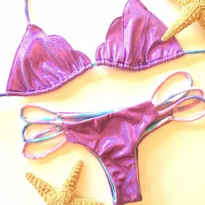 Huili Manufacturer Custom Women 2 Piece Swimsuits High Waisted Triangle Shell Bikini Bathing Suit 2 Piece Mermaid Beachwear