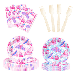 Juego de Vajilla para Fiesta de Cumpleaños Infantil DAMAI con Temática de Mariposas, Incluye 7 y 9 Platos de Papel, Vasos y Servilletas para 8 Personas - Product Image 4