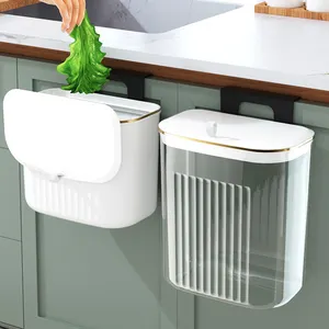 Waterproof PP PET 7L 9L Wall Mounted Waste Bin Slide Open Kitchen Hanging Trash Bin with Lid